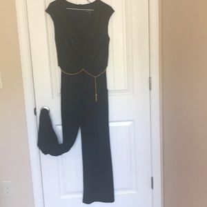Ronnie Nicole Jumpsuit- Cocktail attire- blk & gld
